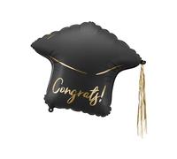 Globo de aluminio en forma de gorro con inscripción "Congrats" 53x44 cm - Globo de helio o aire - Globo de plástico para ocasiones especiales, fiestas, cumpleaños - Globo para fiestas - Negro dorado