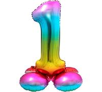Folat-Number Globo de plástico Rainbow con base-Número 1-aprox. 81 cm, color, Costumes (8714572642910)