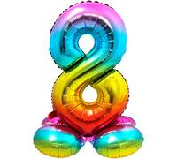 Folat-Number Globo de plástico Rainbow con base-Número 8-aprox. 81 cm, color, Costumes (8714572642989)