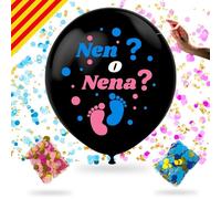 Globo de revelación de género para niño o niña negro en catalán - Globus de revelació de gènere per a nen o nena negre en català - - Revelació de gènere - Sorpresa d'embaràs - Celebració de la festa
