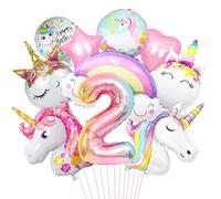 Globo de unicornio 2, globo 3D de unicornio, número 2 globos de papel de aluminio, juego de globos XXL Unicorn, globos de arco iris, estrella, corazón, para niñas, cumpleaños, festivales, fiestas
