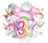 Globo de unicornio 3, globo 3D de papel de aluminio, número 3 globos de papel de aluminio, juego de globos XXL Unicorn, globos de arco iris, estrella, corazón, para niñas, cumpleaños, festivales