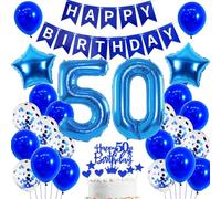 Globo Decoración 50 Cumpleaños Hombre - Azul Happy Birthday Banderola