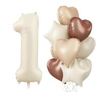 Globo decorativo de 40 pulgadas, color crema 1, globos de corazón color beige, marrón, marrón, arena neutra, nude, arena, blanco, helio, estrella, globos número 1 para niñas, primer cumpleaños,