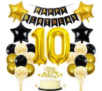 Globo decorativo para 10 cumpleaños, decoración de cumpleaños para niños y niñas, 10 años, decoración de cumpleaños, color negro y dorado, 10 años, decoración de cumpleaños, decoración