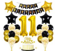 Globo Decorativo Para 11 Cumpleaños, Decoración Para Niños y Niñas, Color Negro y Dorado, Para Hombre, 11 Años