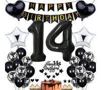 Globo decorativo para 14 cumpleaños, decoración para tartas, color negro, decoración de cumpleaños de 14 años, 14 cumpleaños, niña joven, decoración para tartas, 14 años, decoración de