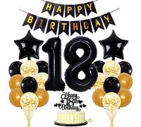 Globo decorativo para 18 cumpleaños para niño y niña, decoración de 18 años, color dorado y negro, 18 años, globos dorados para 18 años, decoración de cumpleaños para hombre, decoración para 18 c