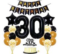 Globo decorativo para 30 cumpleaños para mujeres y hombres, 30 cumpleaños, decoración dorada y negra, decoración de cumpleaños para 30 años, globos dorados para 30 años, decoración de cumpleaños p