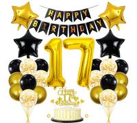 Globo decorativo para cumpleaños 17 años, color negro y dorado, globos de oro, decoración, para hombre