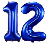 Globo del número 12, globos de color azul marino con el número 12, globos grandes de aluminio autoinflables de 40 pulgadas, globo azul marino de 12 cumpleaños para niños y niñas, decoraciones de
