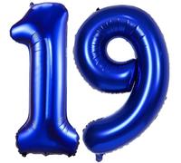 Globo del número 19, globos de color azul marino con el número 19, globos grandes de aluminio autoinflables de 40 pulgadas, globo azul marino de 19 cumpleaños para niños y niñas, decoración de fiesta