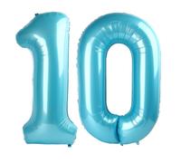 Globo digital azul claro número 10 de 40 pulgadas, globo de helio de aluminio de mylar jumbo para 10 globos para fiesta de cumpleaños, decoración de fiesta de aniversario de boda