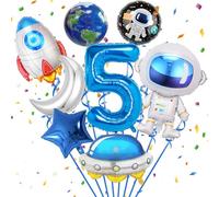 Globo espacial astronauta, número 5 cumpleaños, 8 unidades de astronautas, cohetes espaciales, astronautas, estrellas, lunas, globos redondos, decoración de cumpleaños para niños, accesorios para