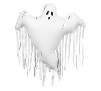Globo fantasma con flecos de color crema y elementos negros, aprox. 93 x 86 cm, inflado para aire y helio, reutilizable, incluye pajita, decoración de Halloween, gran fiesta de globo de fantasma