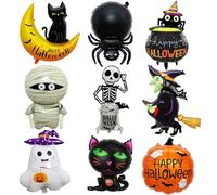 Globo Halloween, Decoracion Halloween Globos, Multicolor 9 Piezas Halloween Foil Globos, Globos de Calabazas Brujas Gato Negro Fantasma Araña, para Fiesta Halloween Decoracion