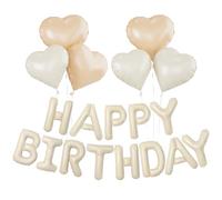 Globo Happy Birthday, 16 pulgadas blanco crema, Globo de letras "Happy Birthday", Globo de aluminio con forma de corazón,Decoración de fiesta de cumpleaños
