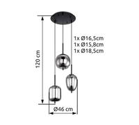 Globo Lámpara colgante Blacky, negro/gris humo, Ø 46 cm, cristal, 3 luces.