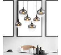 Globo Lámpara colgante Maxy, longitud 86 cm, gris humo, cristal, 6 luces.