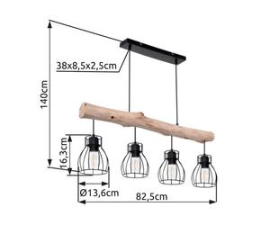 Globo Lámpara colgante Mina, longitud 83 cm, negro/marrón, 4 luces.