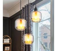 Globo Lámpara colgante Xia, Ø 35 cm, gris humo, 3 luces, cristal