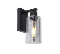 Globo Lámpara de pared LED de cristal ahumado con pantalla cilíndrica, diámetro de 10 cm, metal negro