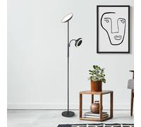 Globo Lámpara de pie LED Davyd, negro, 178 cm, brazo de lectura, ventilador