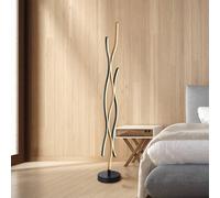 Globo Lámpara de pie LED Geronimo, altura 135 cm, negro/aspecto madera EC:EPREL:1666360