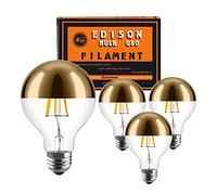 Globo LED Vintage BOMBILLA decorativa Espejo Oro G80 6w E27 2700K 4PCS | Acabado semicromado dorado para una luz antideslumbrante. Crea un ambiente retro para tu dormitorio, cafetería y restaurante.
