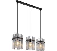 Globo Lámpara colgante Gorley, longitud 80 cm, gris humo, 3 luces, cristal