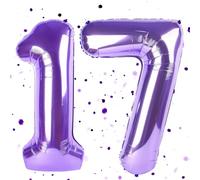 Globo lila con 17 números, color lila, globo de 40 pulgadas, globo de 17 cm, globos de helio, 17 cumpleaños para 17 cumpleaños, decoración de cumpleaños para niña, niño, aniversario, fiesta