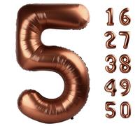 Globo marrón oscuro de 40 pulgadas con el número 5 de chocolate, globo de helio de aluminio de mylar jumbo para 15, 25, 35, 50, globos gigantes grandes de Mylar de aluminio para 55 y 65 cumpleaños
