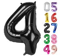 Globo negro del número 4 de 40 pulgadas, decoraciones de fiesta de cumpleaños para niños, globo gigante con purpurina en 4 formas para suministros de fiesta