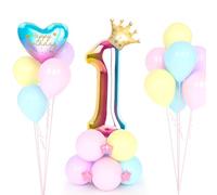Globo Número 1 ArcoíRis con Corona, 1er Cumpleaños Globos, 32 Pulgadas Grande ArcoíRis Foil Helio Numeros 1 Años Globos, Decoración Globos 1 Años para Mujer Niña Aniversario
