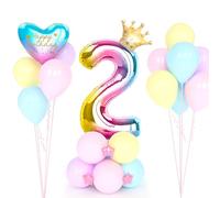 Globo Número 2 ArcoíRis con Corona, 2er Cumpleaños Globos, 32 Pulgadas Grande ArcoíRis Foil Helio Numeros 2 Años Globos, Decoración Globos 2 Años para Mujer Niña Aniversario