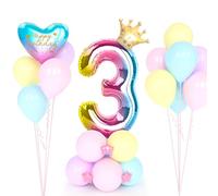Globo Número 3 ArcoíRis con Corona, 3er Cumpleaños Globos, 32 Pulgadas Grande ArcoíRis Foil Helio Numeros 3 Años Globos, Decoración Globos 3 Años para Mujer Niña Aniversario