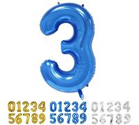 Globo Numero 3 Azul 40" Grande Globos Foil Globo Numeros 100cm Globo Cumpleaños 3 Años Globos de Helio Decoracion 3 Cumpleaños Aniversario Boda Baby Shower Fiesta Decoración Niño Niña