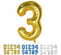 Globo Numero 3 Oro 40" Grande Globos Foil Globo Numeros 100cm Globo Cumpleaños 3 Años Globos de Helio Decoracion 3 Cumpleaños Aniversario Boda Baby Shower Fiesta Decoración Niño Niña