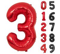 Globo Numero 3 Rojo 40" Grande Globos Foil Globo Numeros 100cm Globo Cumpleaños 3 Años Globos de Helio Decoracion 3 Cumpleaños Aniversario Boda Baby Shower Fiesta Decoración Niño Niña