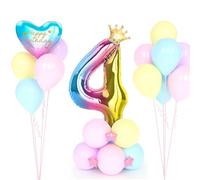 Globo Número 4 ArcoíRis con Corona, 4er Cumpleaños Globos, 32 Pulgadas Grande ArcoíRis Foil Helio Numeros 4 Años Globos, Decoración Globos 4 Años para Mujer Niña Aniversario