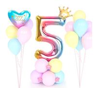 Globo Número 5 ArcoíRis con Corona, 5er Cumpleaños Globos, 32 Pulgadas Grande ArcoíRis Foil Helio Numeros 5 Años Globos, Decoración Globos 5 Años para Mujer Niña Aniversario