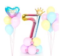 Globo Número 7 ArcoíRis con Corona, 7er Cumpleaños Globos, 32 Pulgadas Grande ArcoíRis Foil Helio Numeros 7 Años Globos, Decoración Globos 7 Años para Mujer Niña Aniversario