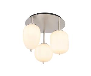 Globo Plafón Blacky I, níquel/opal, Ø 46 cm, 3 luces, cristal