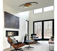 Globo Plafón LED Tisha I, negro mate/madera, longitud 85 cm EC:EPREL:2383199