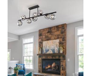 Globo Plafón Riha, longitud 87 cm, negro/color humo, 9 luces.