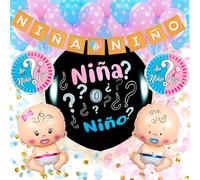 Globo Revelación de sexo - Decoración Revelación de Género - ¿Es un Niño?¿Es una niña? Sorpresa Embarazo - Regalo Padre o Madre - Globo Negro Gigante Bebe Fiesta Celebración Gender Reveal [Pack]