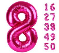 Globo rojo rosa del número 8 de 40 pulgadas, globos gigantes de Mylar rojo rosa número 8, globos grandes de aluminio con números de helio, globos para decoración de fiesta de cumpleaños de 18, 28, 80