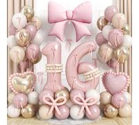 Globo rosa dulce del número 16, decoraciones de cumpleaños número 16 para niñas, rubor polvoriento, rosa, dorado, blanco, arena, globos de látex, arco de corazón, globo de aluminio para decoración de