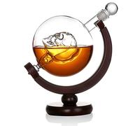 Globo Skull Decantador 850 ml - Hecho a mano - Jarra redonda de cristal - Incluye soporte de madera - Hombres - Decoración - Bar - Scotch, Whisky, Bourbon - Regalo de cumpleaños