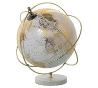 GLOBO TERRÁQUEO ø20CM BLANCO/DORADO METAL/MÁRMOL SOBREMESA_°24X27CM BASE:°11CM